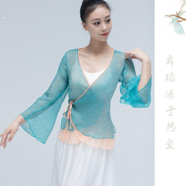 古典舞蹈服女飘逸纱衣中国舞练功服女身韵仙气雪纺上衣演出服古风