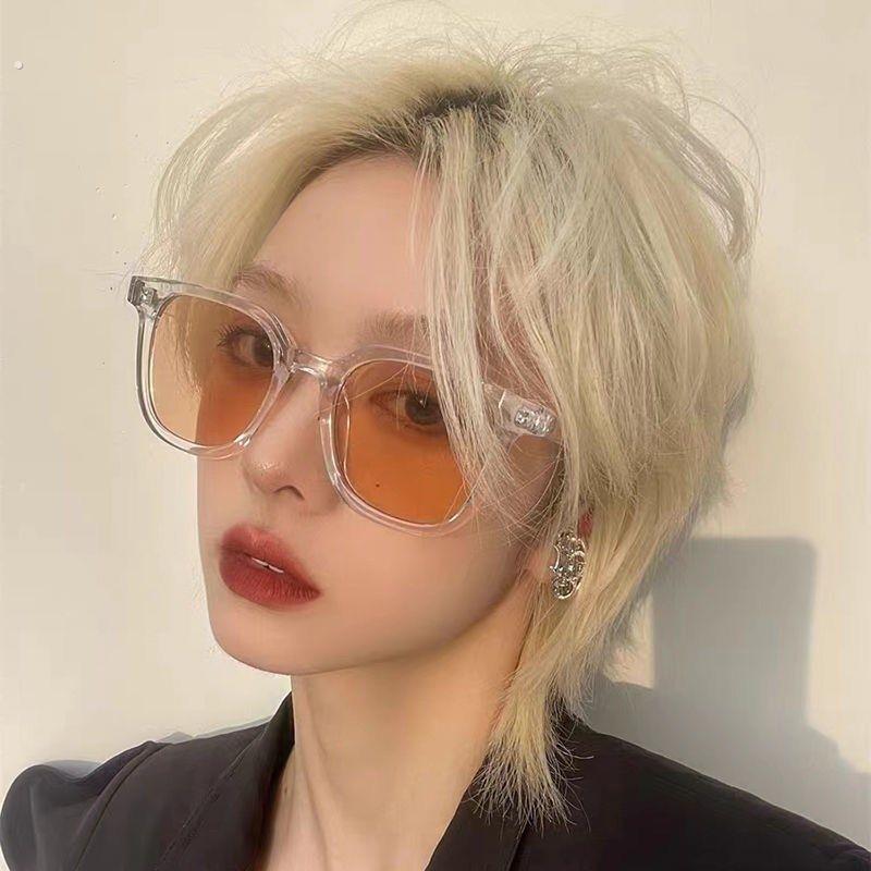 韩版透明茶色方框太阳眼镜女高级感网红圆脸显瘦小红书同款个性太