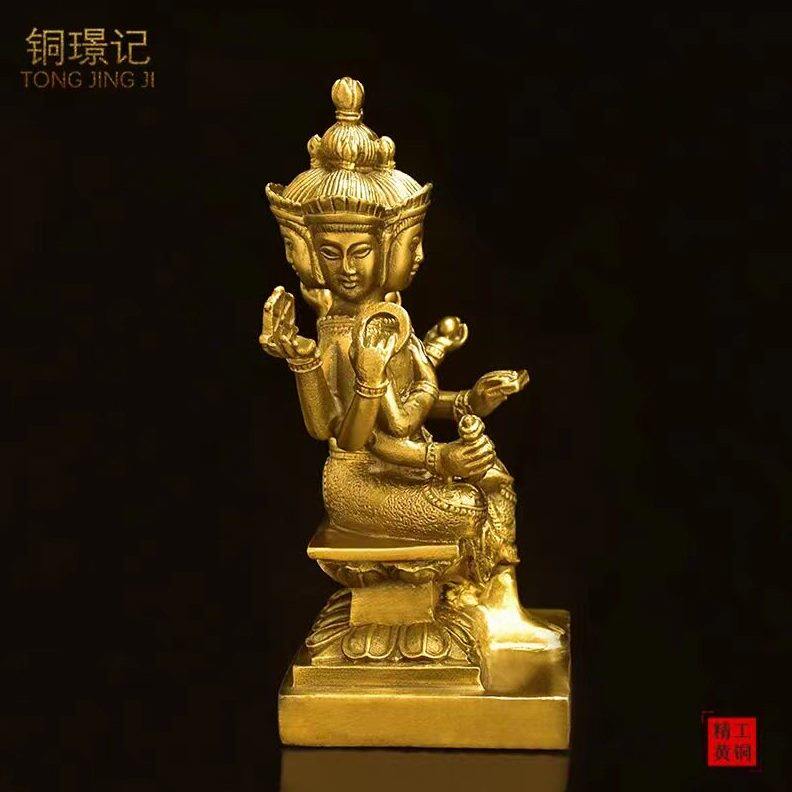 甄选纯黄铜泰国四面佛摆件大梵天王家居客厅供奉佛像四面神工艺品
