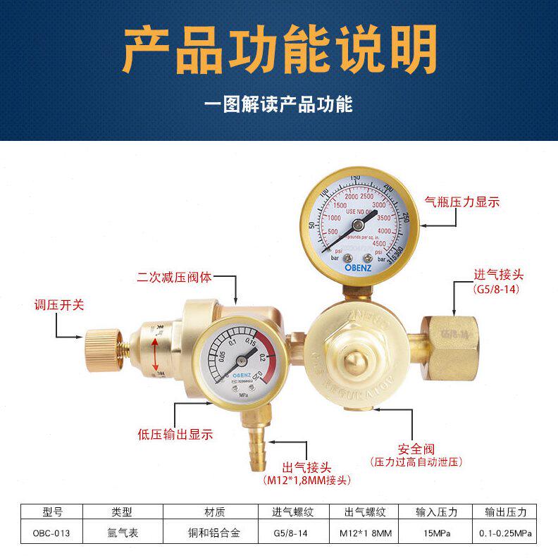 甄选奥宾仕经典新品氩弧焊机省气氩气表 压器 压阀 压力表OBC-013