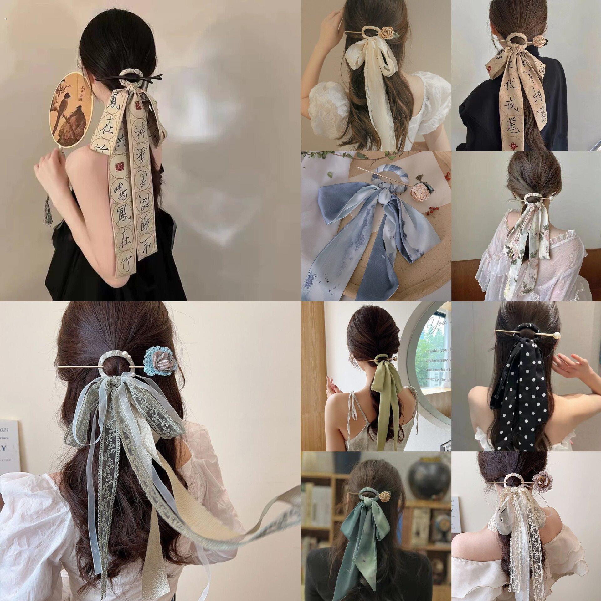 新中式发带盘发绑后压头饰发簪女简约汉服古风现代飘带簪子千字文