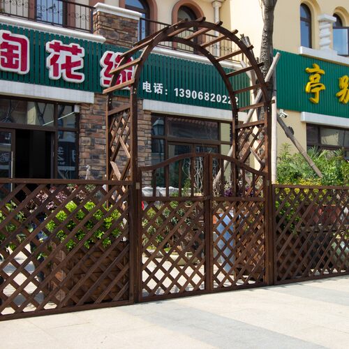 室外拱门花架爬藤架子庭院碳化防腐木花园栅栏门花墙架网格葡萄架