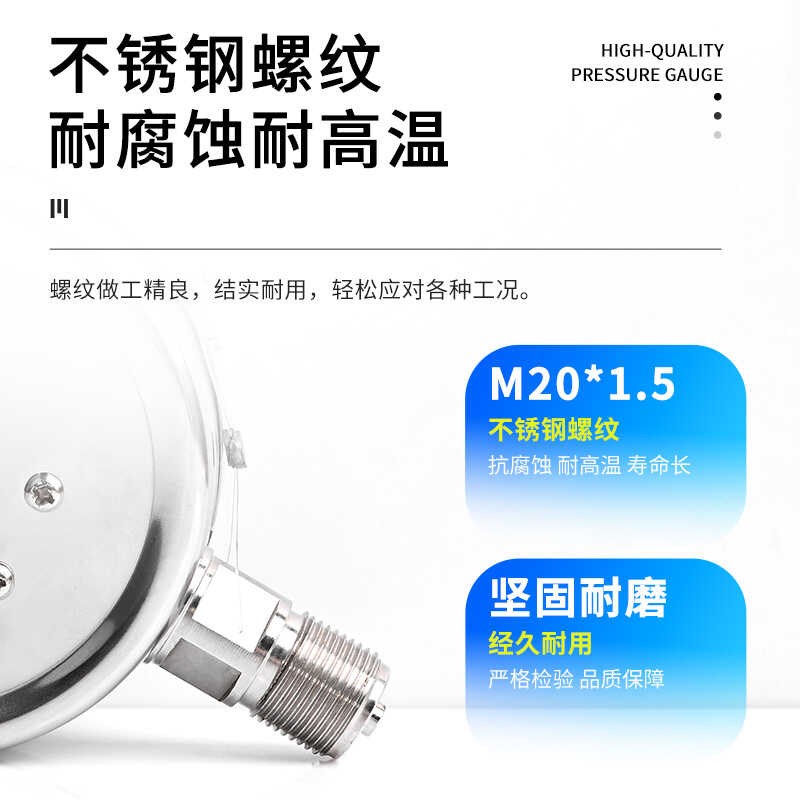 Y100不锈钢压力表0-1.6MPa径向缓冲管球阀对丝焊接底座水气压油压