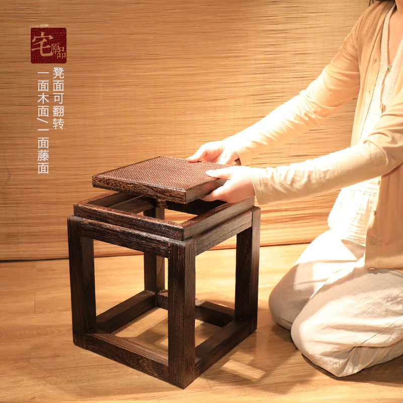 包邮实木中式餐桌凳家用复古茶室凳子禅意板凳禅意茶楼换鞋四方凳