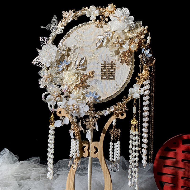 新娘结婚团扇diy材料包成品中式婚礼高级感简约大气秀禾出嫁喜扇