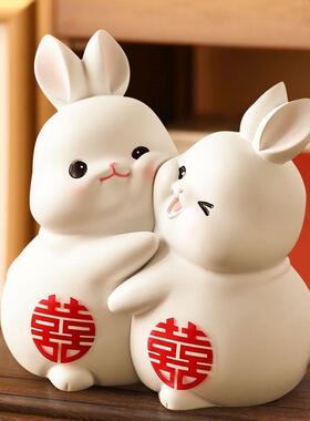 新婚摆件新人结婚订婚情侣兔子客厅装饰品闺蜜新娘玩偶