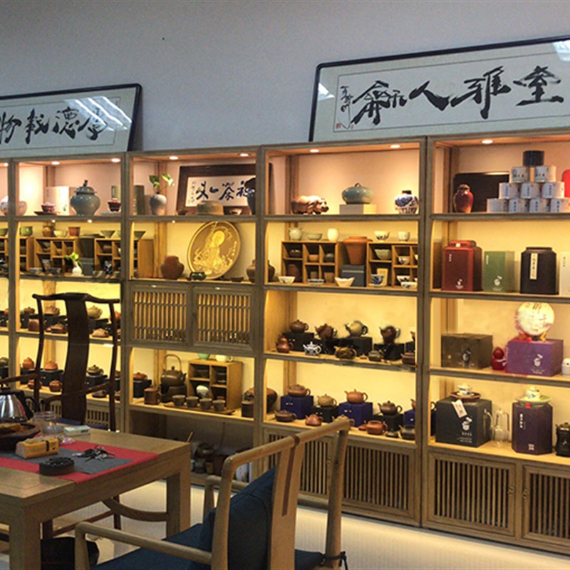 新中式 展示架茶叶架子置物架茶柜实木茶柜子展示柜 落地茶叶店饼