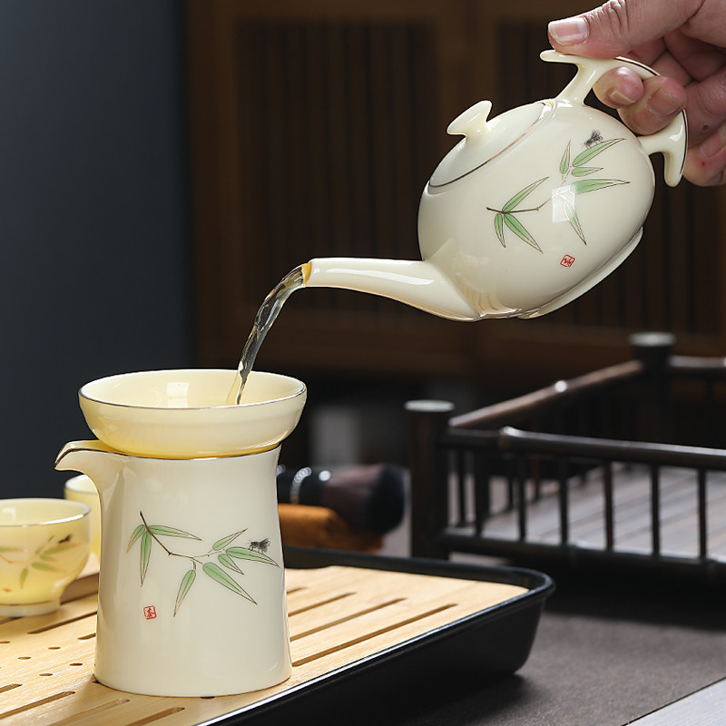 宝石黄描金泡茶壶陶瓷贴花工艺高端泡茶器家用茶具单壶中式小清新