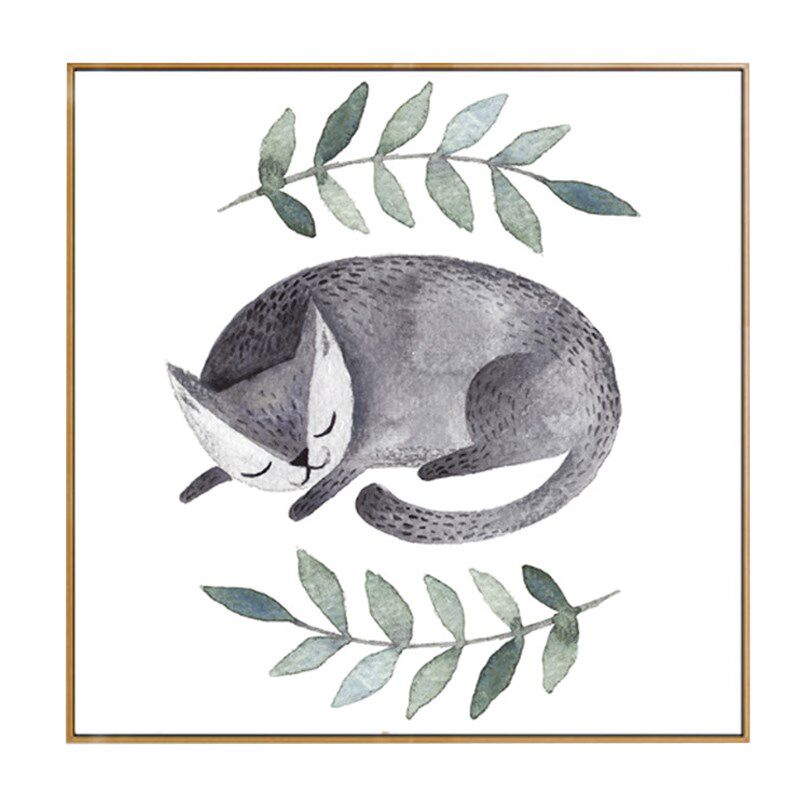 北欧风格猫咪画装饰动物装饰画寝室装饰挂画客厅餐厅正方形墙壁画