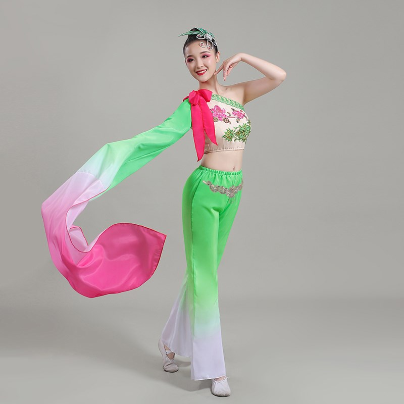 水袖古典舞服装女且吟春雨单肩水袖惊鸿舞中国风民族舞蹈表演服装