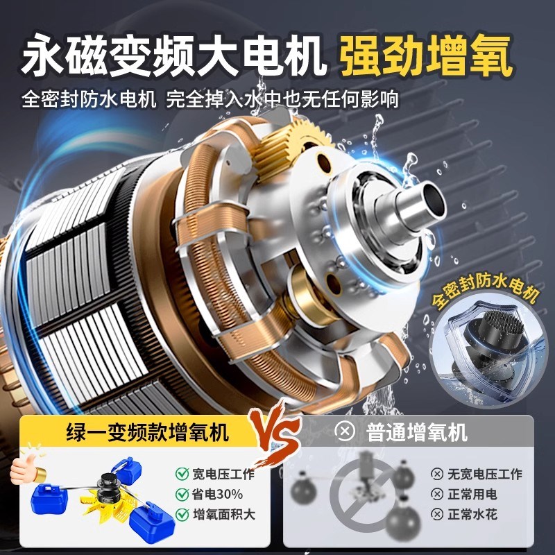 富地技术永磁变频鱼塘增氧机养殖水车叶轮式大型曝气氧池塘制氧泵