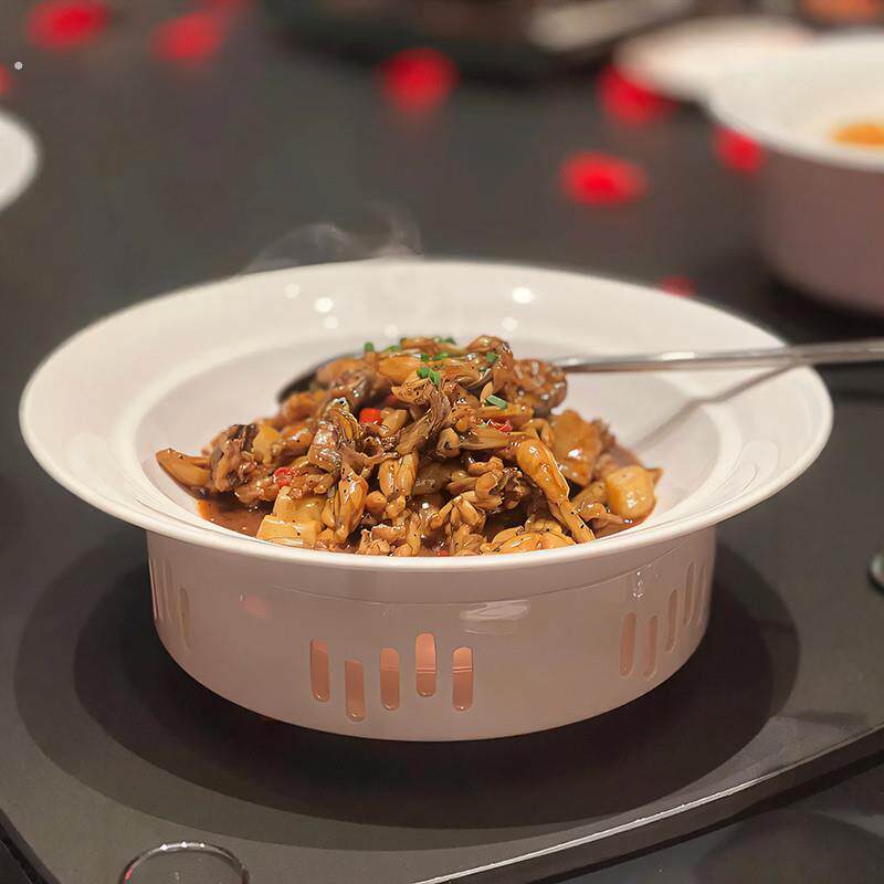 酒店中厨加热辣子鸡中式汤盘会所圆形白瓷陶瓷特色创意餐具热菜盘