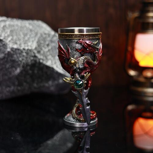 甄选跨境新款西方龙造型大龙剑脚杯个性彩色3D立体树脂不锈钢酒杯