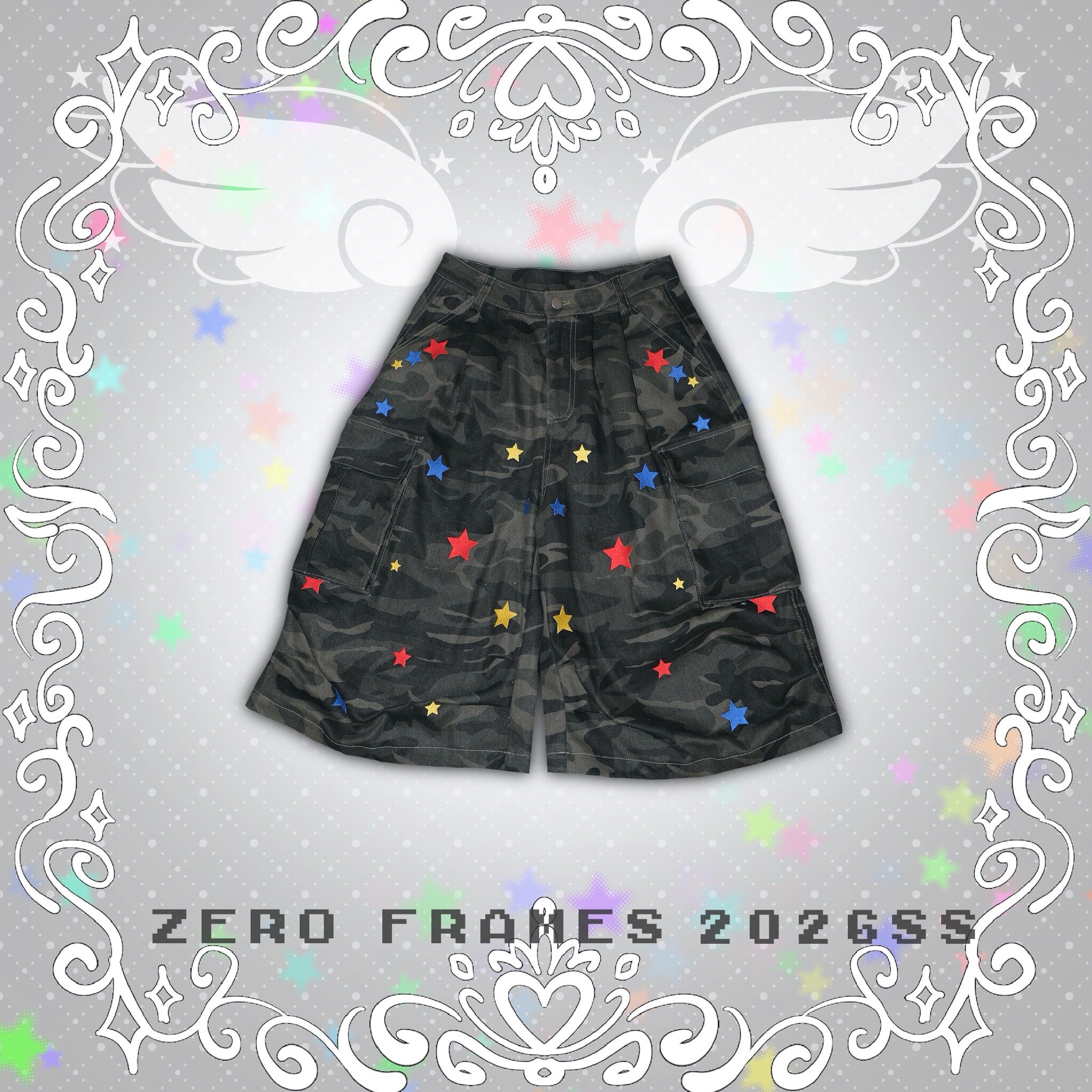ZEROFRAMES星星迷彩刺绣七分裤