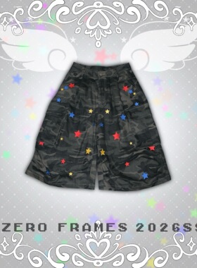 ZERO FRAMES星星迷彩刺绣宽松阔腿褶皱彩色七分裤
