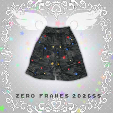 ZERO FRAMES星星迷彩刺绣宽松阔腿褶皱彩色七分裤