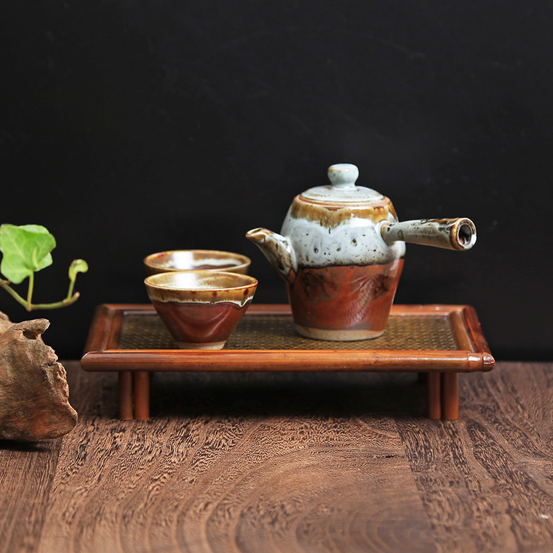 高脚席面竹编杯托 茶杯垫托盘长方形茶盘干泡台 隔热茶具茶道杯架