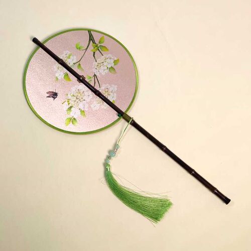 汉服团扇琼花绣球花可旋转折叠卷曲腰扇卷帘定制复古中式国风复原