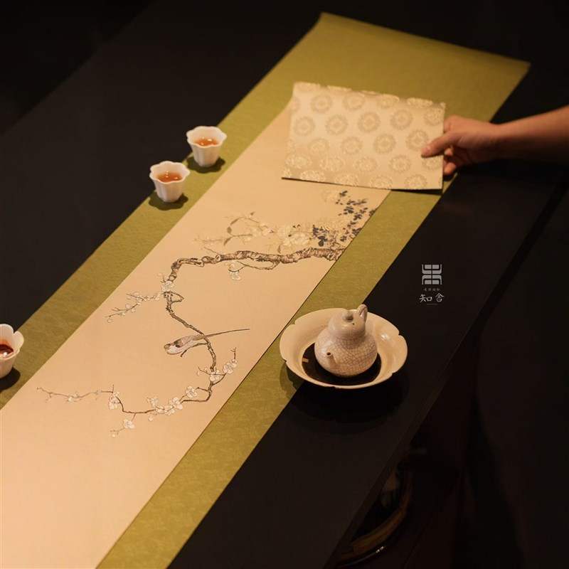 知舍 思无邪寒香茶席套组复古新中式茶桌台布垫双面禅意布艺桌旗