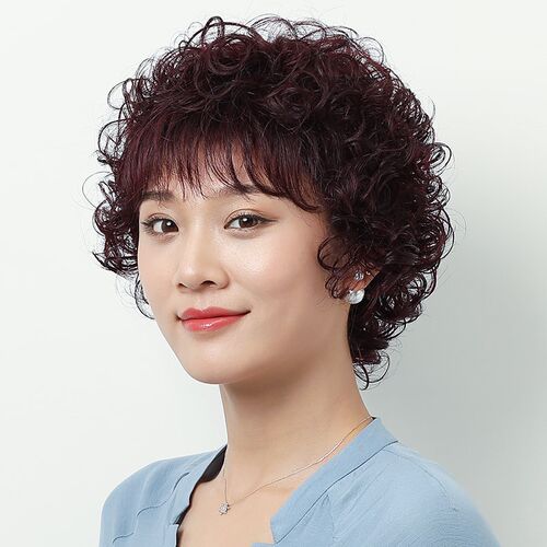 假发女短发中老年真发假头发送妈妈女士自然短卷发真人发丝全头套