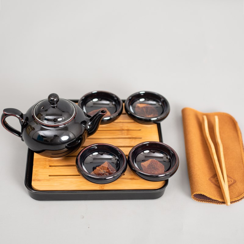 吉安嘉瑞瓷器吉州窑木叶天目盏陶瓷旅行茶具小套装一壶4杯便携式