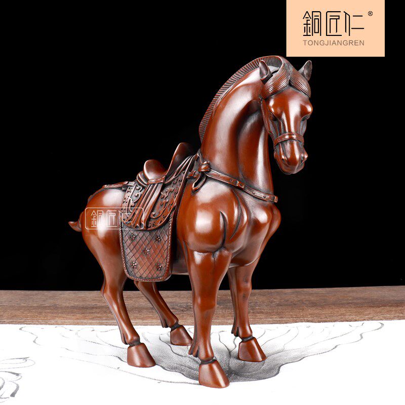 铜匠仁 紫铜唐马摆件 铜工艺品马到成功办公室装饰品创意开业礼品