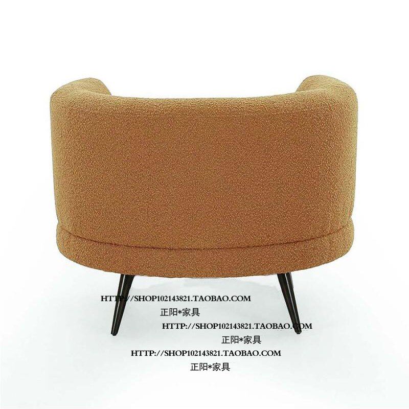 北欧美式乡村实木羊羔绒布艺单人位沙发椅洽谈椅交椅民宿客栈家具
