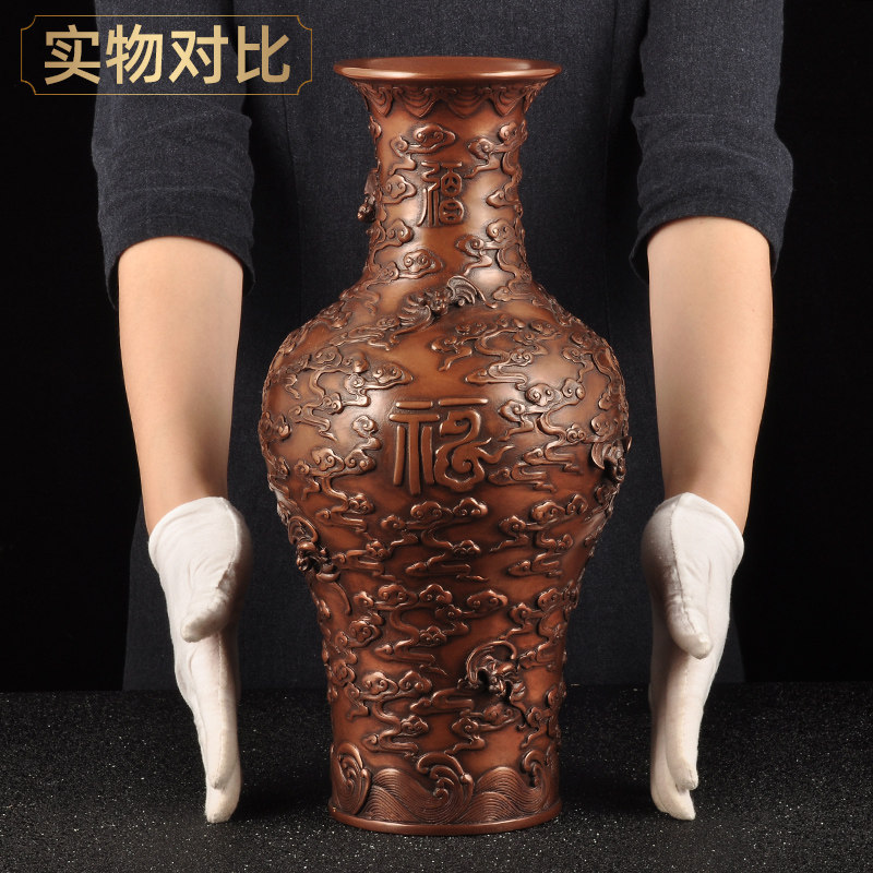 紫铜鹤寿延年花瓶摆件家居客厅装饰品送老人长辈祝寿贺寿生日礼物