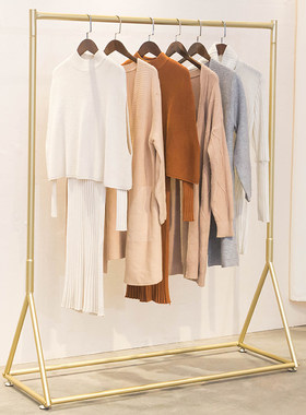 服装店展示架金色上墙服装架女装店货架童装落地式龙门架挂衣架