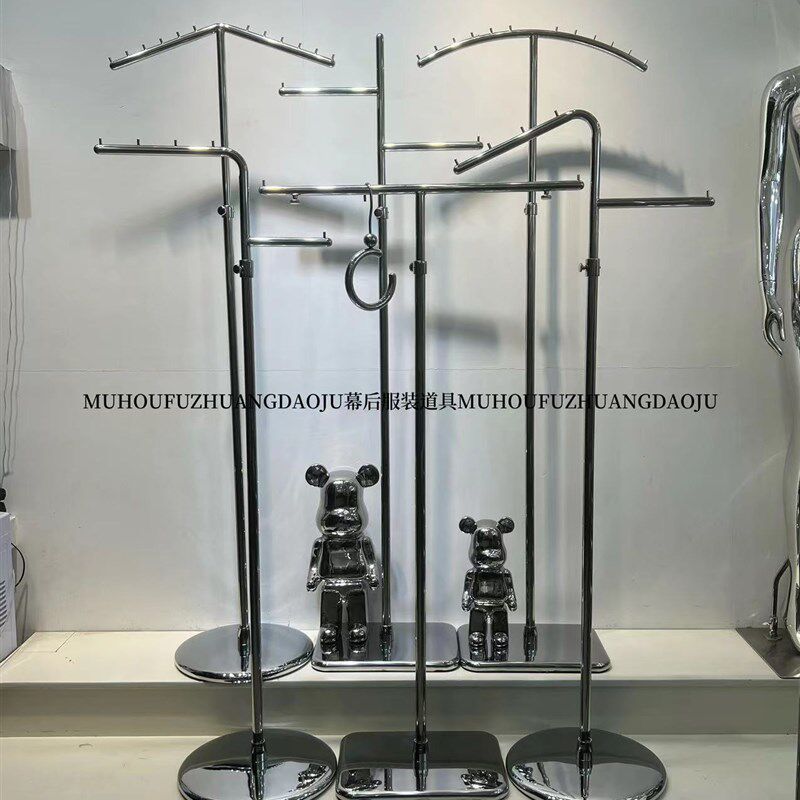服装店展示架落地正挂可调节衣架点挂镜面不锈钢女装陈列展示货架