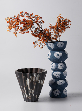 中式侘寂风手工陶瓷花瓶日式风蓝色花器插花样板房间客厅餐桌摆件