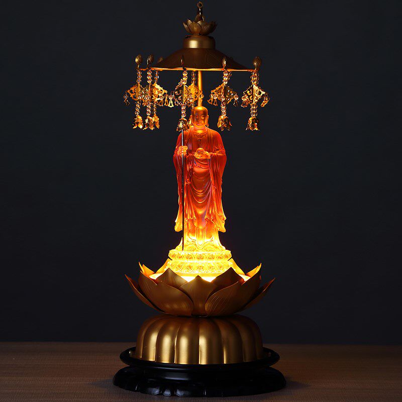 带灯光鎏金莲花底座托架佛像加高垫高增高台佛前璎珞佛顶宝盖佛幡