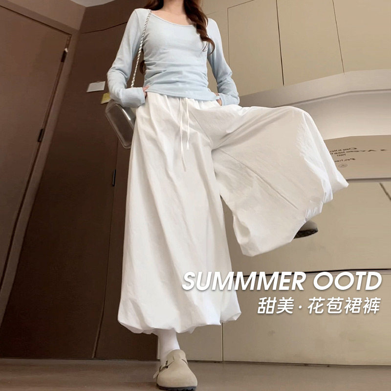 粉色花苞裙裤女夏季2026新款小个子高腰显瘦灯笼裤宽松休闲阔腿裤