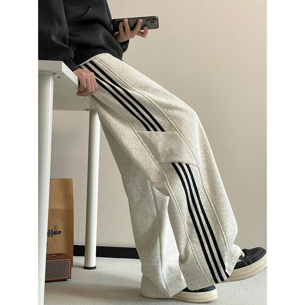 灰色卫裤男款春秋潮牌直筒宽松阔腿运动长裤潮牌美式重磅休闲裤子