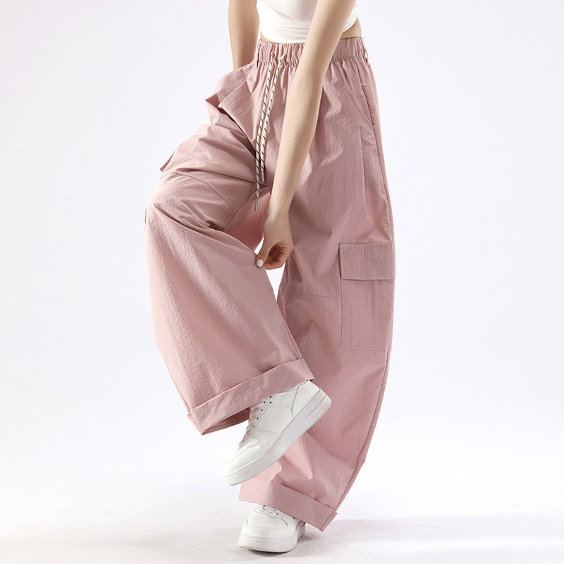 多巴胺褶皱伞兵裤男女夏季薄款2026新款潮牌宽松阔腿冲锋工装裤子