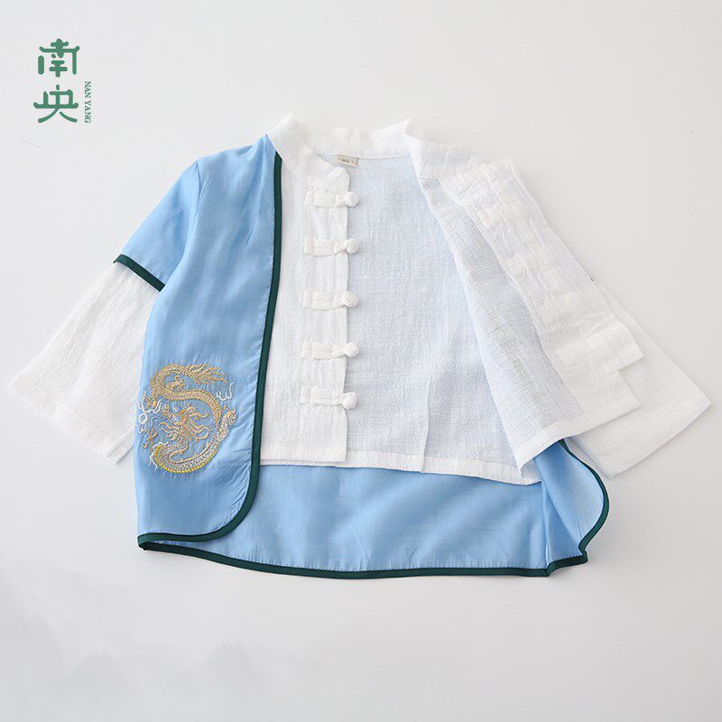 中国风男童汉服套装春秋薄款儿童唐装中秋演出服男孩改良宝宝古装