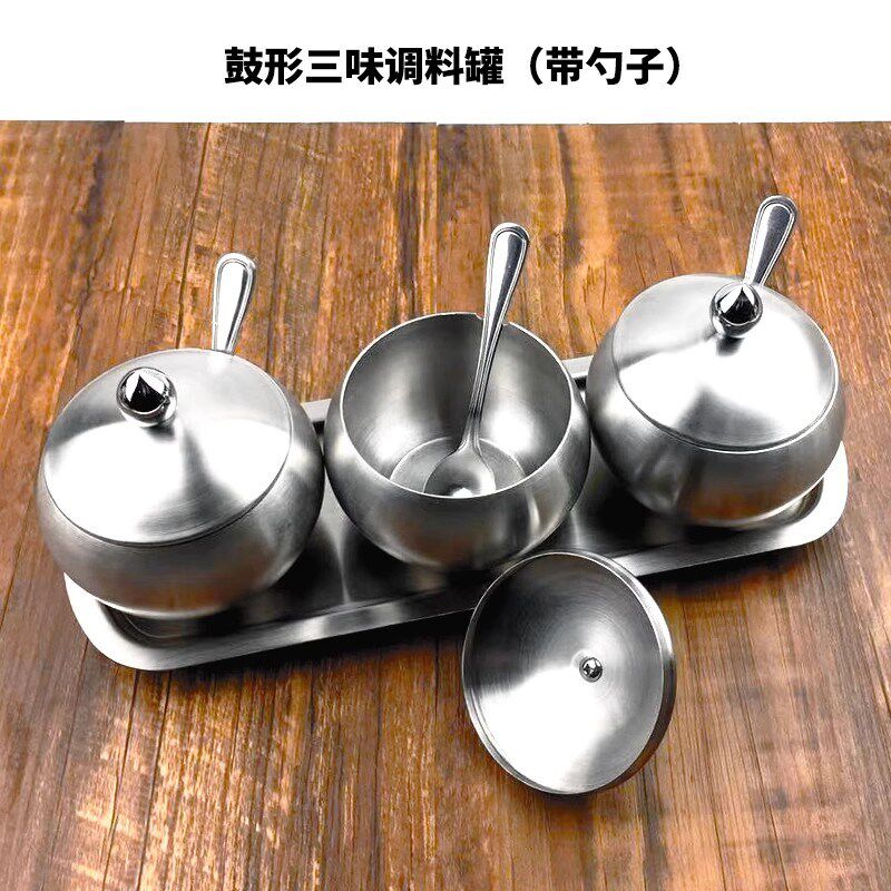 不锈钢调味罐商用加厚熟油辣椒盐调料盒套装厨房家用佐料缸收纳瓶