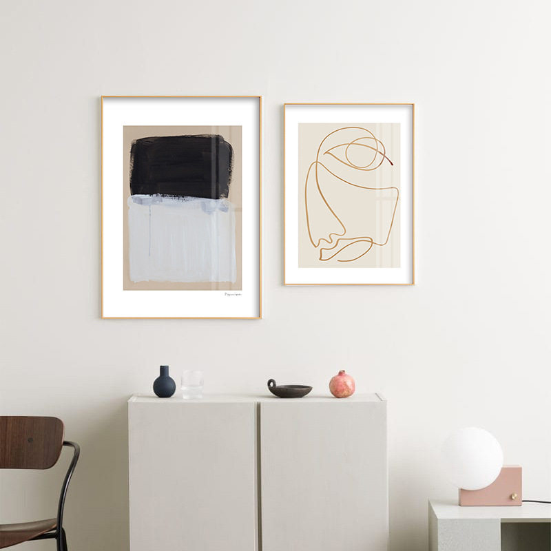 北欧组合挂画小众复古客厅沙发背景墙黑白抽象装饰画餐厅艺术壁画