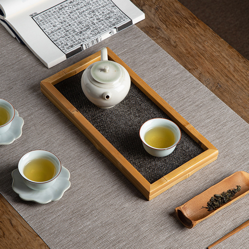 日式藤编玉竹茶盘竹制干泡台家用长方形奉茶托盘储水简约茶台茶海