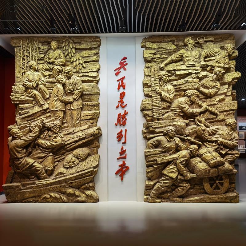 玻璃钢仿铜人物浮雕定制名人历史典故背景墙户外展馆文化馆摆件