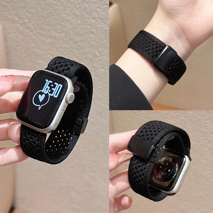 RENHANE适用applewatch12手表带iWatch11磁吸表带苹果s9编织尼龙腕带夏季透气款s8/7女款新款表链se运动ultra