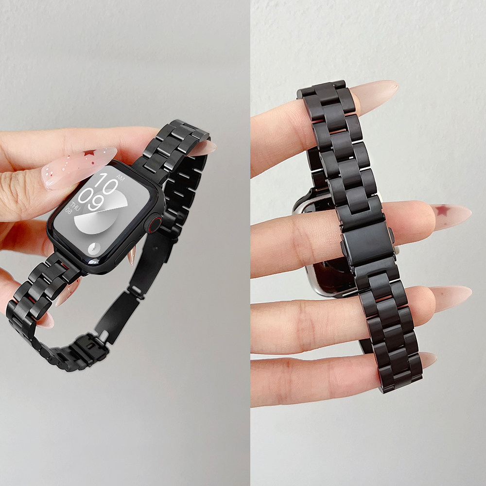 RENHANE适用applewatch11手表表带苹果s12不锈钢金属表带iwatch9新款三株小蛮腰高级钢带se女生夏季细表链s8
