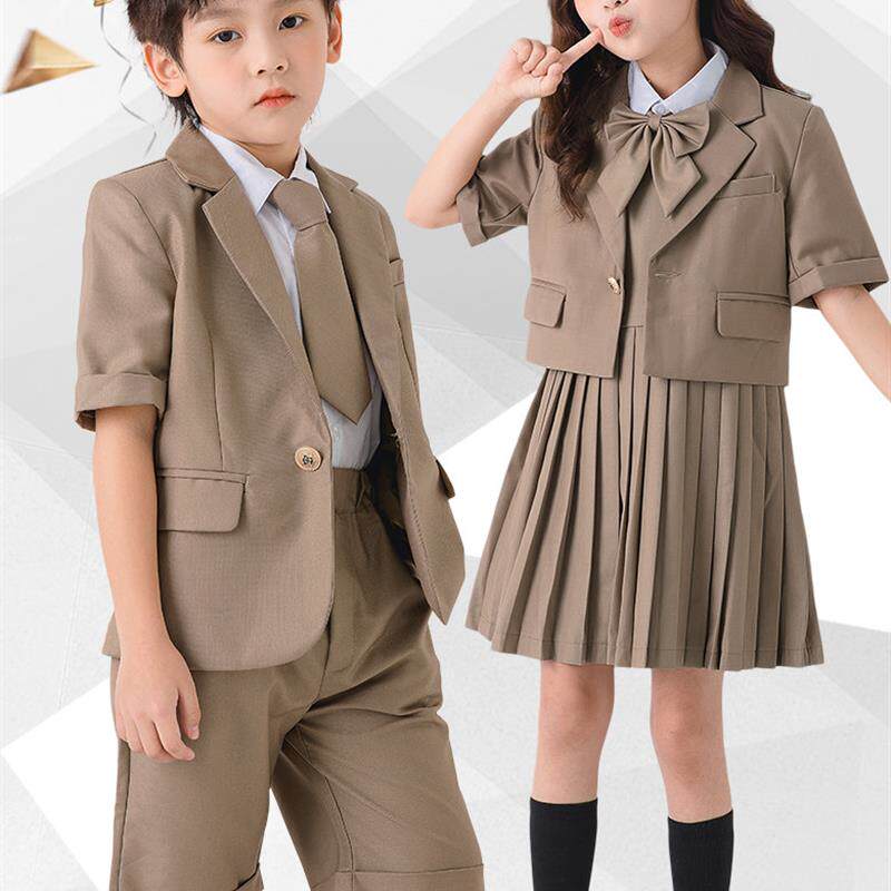 儿童礼服短袖套装中小学生主持人朗诵表演服男童西服女童演讲服夏