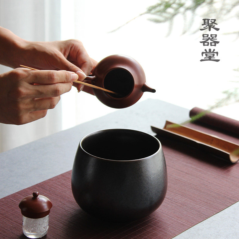 水盂茶洗家用废茶渣缸日式粗陶装茶杯的容器禅意笔洗建水茶道用具