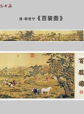 清 郎世宁 百骏图 国画人物鸟兽动物长卷 百马图微喷仿古复制装饰