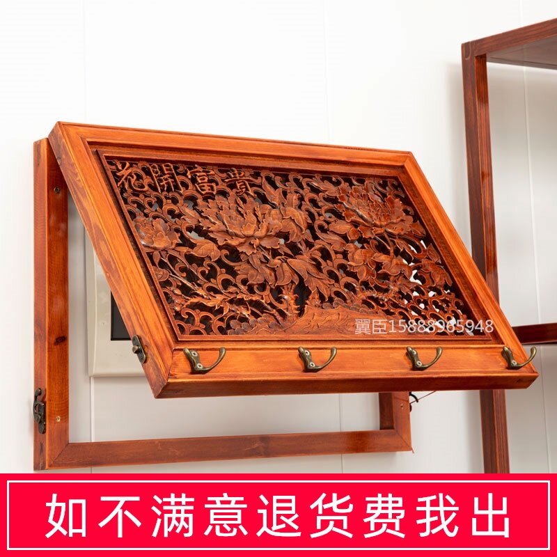创意新中式香樟实木电表箱装饰壁画带挂钩弱电闸电源盒开关遮挡箱