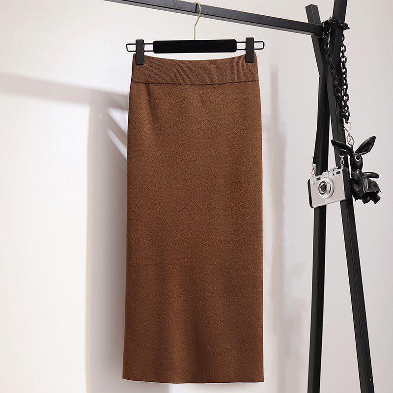 直筒半身包臀裙黑色针织半身裙女春秋开叉一步裙包裙长裙垂坠感