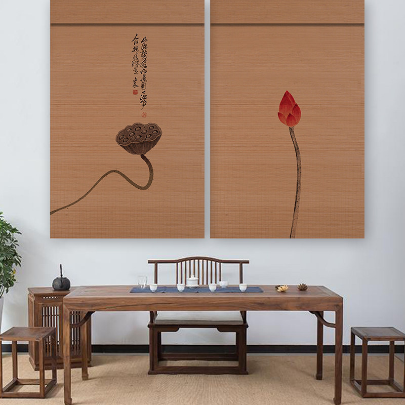 禅意屏风帘挂式遮光窗帘卷帘隔断新中式玄关遮丑门帘茶室办公竹帘