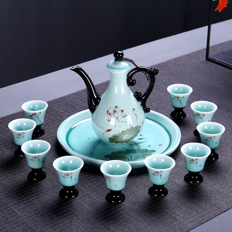 陶瓷酒具套装白酒分酒器仿古中式古典清酒蛊酒具小烈酒杯套装家用