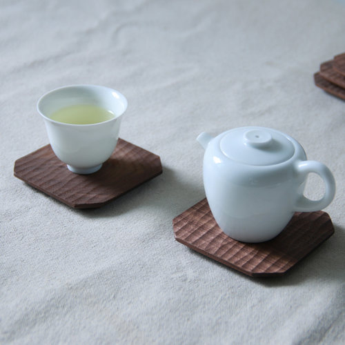 雨木手作八角杯垫 黑胡桃木 实木 纯手工雕刻餐垫 中式 日式复古